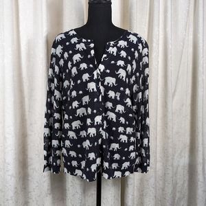 NWT Ann Taylor LOFT Blue & White Elephant Family Lightweight Cardigan sz XL